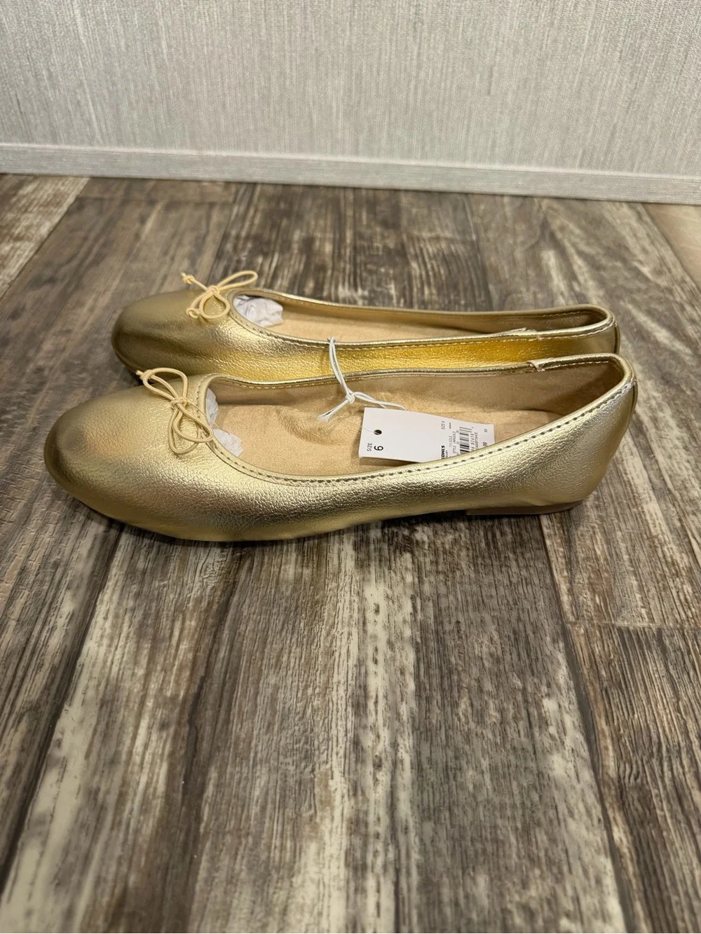 Gold Ballet Flats with Bow Accent - Women's Shoes Size 9